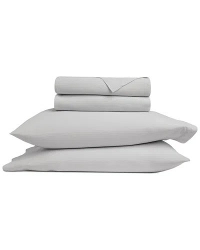 Home Collection Cotton Percale Solid Brushed & Washed Bed Sheet Set In Gray
