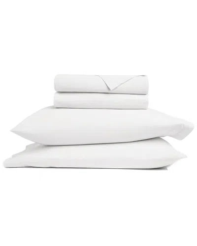 Home Collection Cotton Percale Solid Brushed & Washed Bed Sheet Set In White