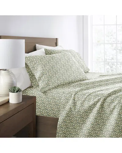 Home Collection Delicate Blossoms Patterned Ultra-soft Bed Sheet Set In Green