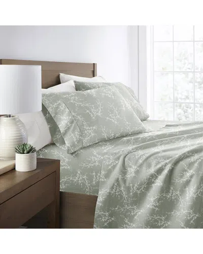 Home Collection Delicate Details Patterned Ultra-soft Bed Sheet Set In Green