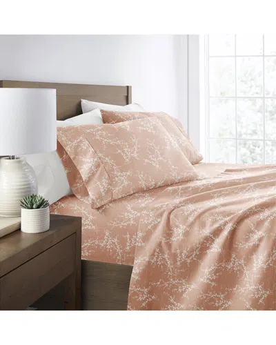 Home Collection Delicate Details Patterned Ultra-soft Bed Sheet Set In Orange