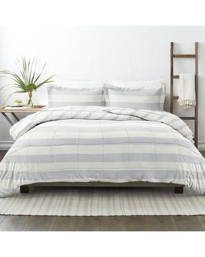 Home Collection Down Alt Distressed Stripe Reversible Comforter Set In White