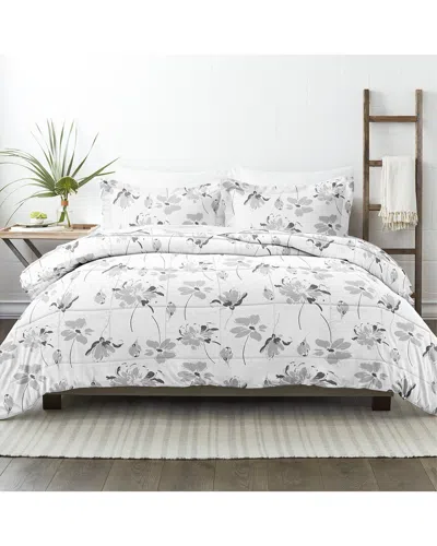 Home Collection Down Alt Magnolia Grey Patterned Comforter Set In White