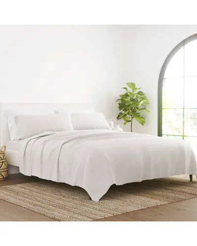 Home Collection Linen Bamboo Blend Premium Ultra Soft 4pc Sheet Set In White