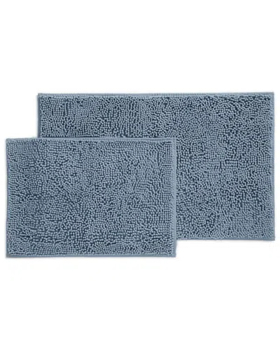 Home Collection Pack Of 2 Soft Absorbent Chenille Bath Mats With Anti-skid Rubber Backing In Blue