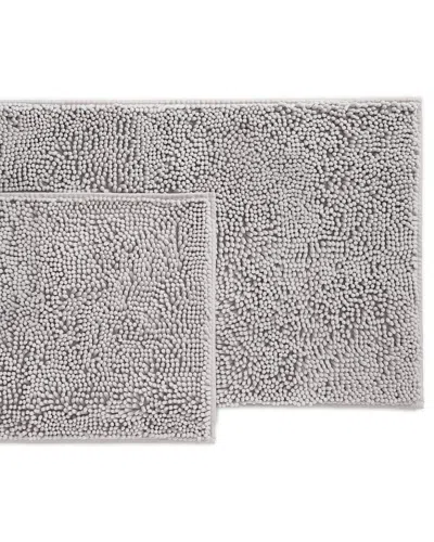Home Collection Pack Of 2 Soft Absorbent Chenille Bath Mats With Anti-skid Rubber Backing In Gray