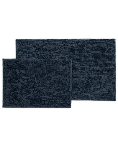 Home Collection Pack Of 2 Soft Absorbent Chenille Bath Mats With Anti-skid  Rubber Backing In Blue