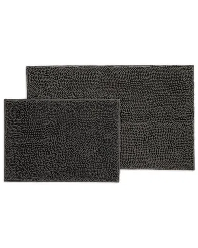 Home Collection Pack Of 2 Soft Absorbent Chenille Bath Mats With Anti-skid  Rubber Backing In Gray