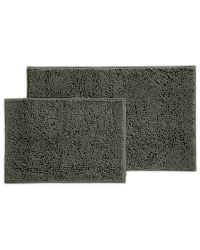 Home Collection Pack Of 2 Soft Absorbent Chenille Bath Mats With Anti-skid  Rubber Backing In Green