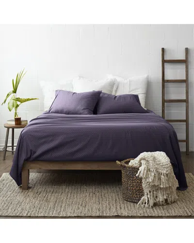 Home Collection Premium Checkered Embossed 4pc Bed Sheet Set In Purple
