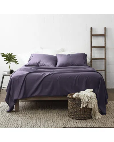 Home Collection Premium Chevron Embossed 4pc Bed Sheet Set In Purple