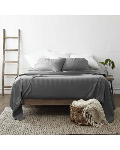 Home Collection Premium Striped Embossed 4pc Bed Sheet Set In Gray