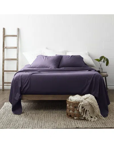 Home Collection Premium Striped Embossed 4pc Bed Sheet Set In Purple