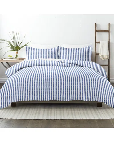 Home Collection Premium Ultra Soft 3pc Puffed Rugged Stripes Duvet Cover Set In Blue