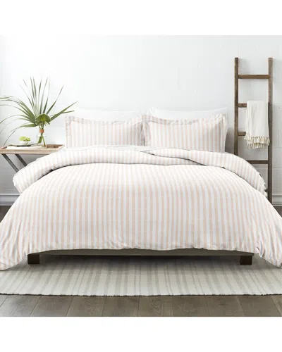Home Collection Premium Ultra Soft 3pc Puffed Rugged Stripes Duvet Cover Set In White