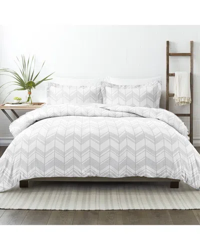 Home Collection Premium Ultra Soft Alps Chevron Pattern 3pc Duvet Cover Set In White