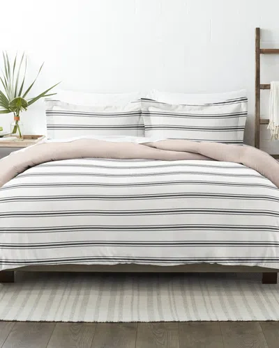Home Collection Premium Ultra Soft Desert Stripe 3pc Reversible Duvet Cover Set In Rose