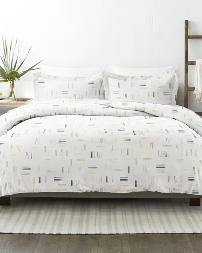 Home Collection Premium Ultra Soft Geo Dash 3pc Duvet Cover Set In White