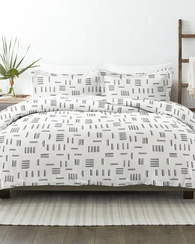Home Collection Premium Ultra Soft Geo Dash 3pc Duvet Cover Set In White