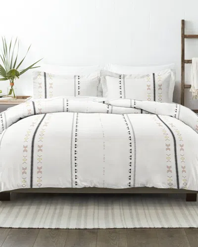 Home Collection Premium Ultra Soft Natural Geo Lines 3pc Duvet Cover Set In White