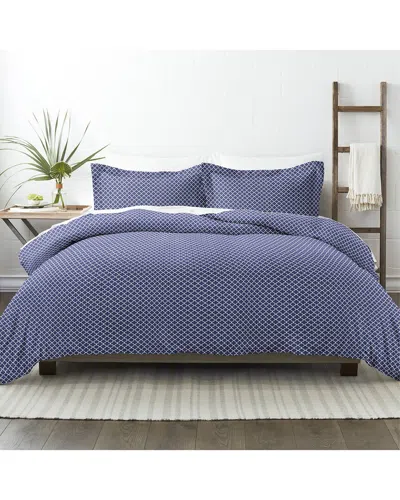 Home Collection Premium Ultra Soft Quadrafoil Pattern 3pc Duvet Cover Set In Blue