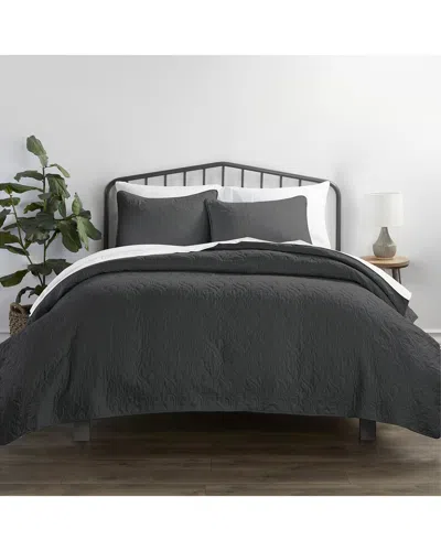 Home Collection Premium Ultra Soft Quilted Coverlet Set In Black