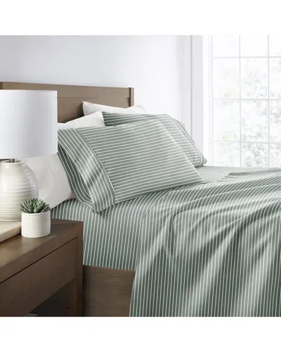 Home Collection Soft Lines Patterned Ultra-soft Bed Sheet Set In Green