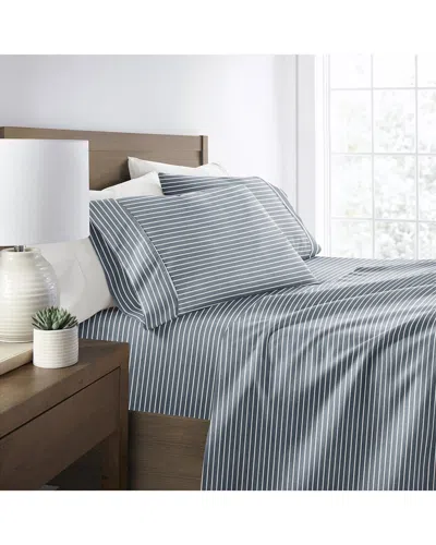 Home Collection Soft Lines Patterned Ultra-soft Bed Sheet Set In Blue