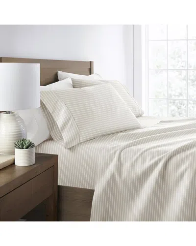 Home Collection Soft Lines Patterned Ultra-soft Bed Sheet Set In Neutral
