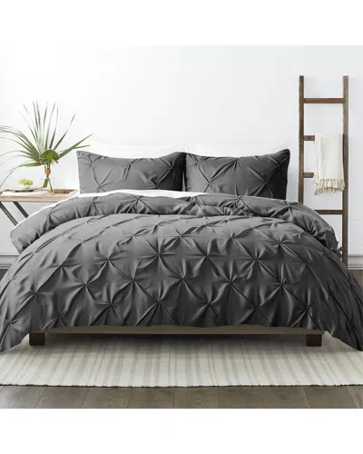 Home Collection Ultra Soft 3pc Pinch Pleat Grey Duvet Set In Gray