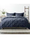 Home Collection Ultra Soft 3pc Pinch Pleat Navy Duvet Set In Navy