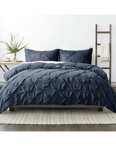 Home Collection Ultra Soft 3pc Pinch Pleat Navy Duvet Set In Blue