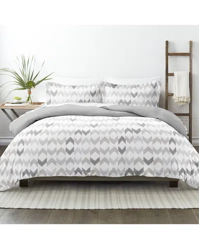 Home Collection Ultra Soft Chevron 3pc Light Grey Reversible Duvet Set In Gray