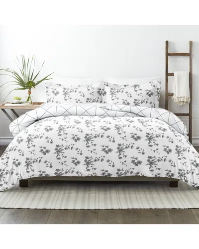 Home Collection Ultra Soft Edgy Flowers 3pc Reversible Duvet Set In White
