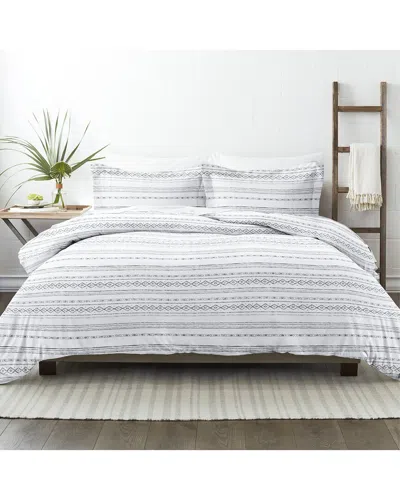 Home Collection Ultra Soft Geo Threads 3pc Duvet Set In Grey