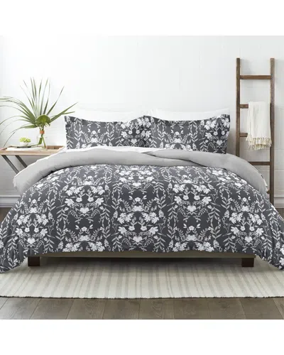 Home Collection Ultra Soft Secret Garden 3pc Reversible Duvet Set In Gray