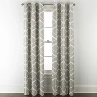 Home Expressions Allister Print Diamond Geo Grommet Top Energy Saving 100% Blackout Single Curtain Panel In Sand