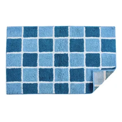 Home Expressions Blue Grid Bath Rug In Animal Print