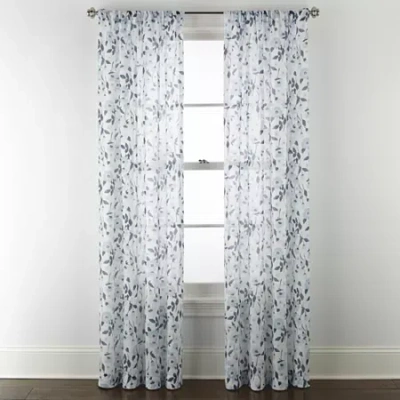 Home Expressions Remy Floral Rod Pocket Sheer Single Curtain Panel In Blue
