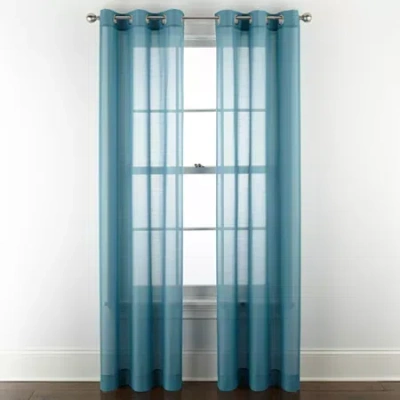 Home Expressions Remy Solid Grommet Top Sheer Single Curtain Panel In Blue