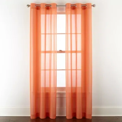 Home Expressions Remy Solid Grommet Top Sheer Single Curtain Panel In Orange