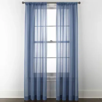 Home Expressions Remy Solid Rod Pocket Sheer Single Curtain Panel In Blue