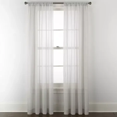 Home Expressions Remy Solid Rod Pocket Sheer Single Curtain Panel In Gray