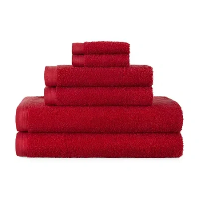 Home Expressions Solid & Stripe Bath Towel In Red