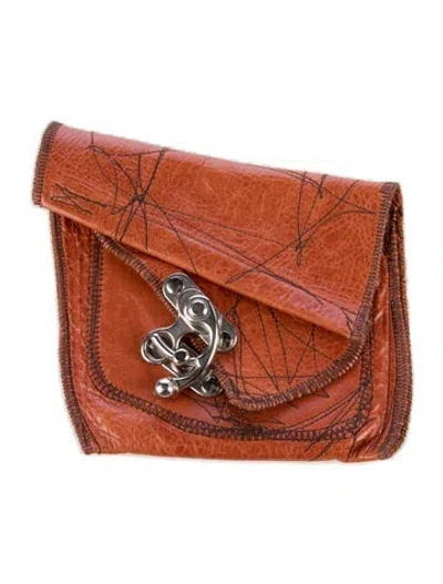 Pre-owned Home Leather Compact Wallet In Orange