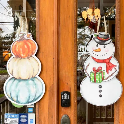 Home Malone Double Sided Snowman / Pumpkin Stack Door Hanger In Multi