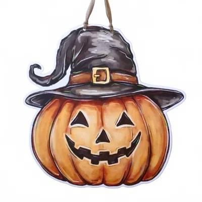 Home Malone Jack-o'-lantern Pumpkin Halloween Door Hanger In Orange In Brown