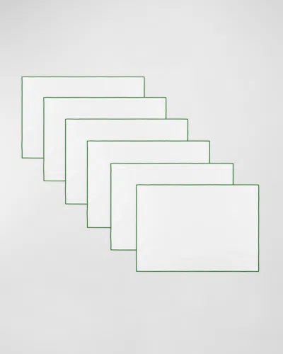 Home Treasures Aiden Linen Placemats, Set Of 6 In White/basil