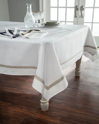 Home Treasures Fino Linen Tablecloth, 72" X 126" In White/irish Winter Green