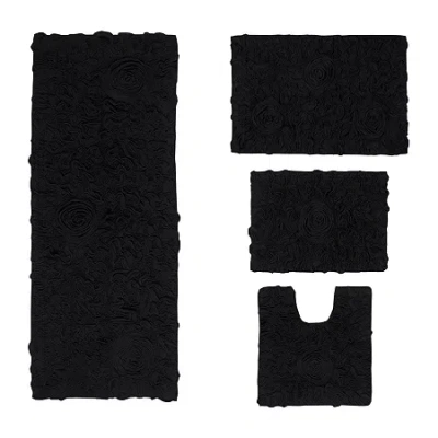 Home Weavers Inc Bellflower 4-pc. Quick Dry Bath Rug Set In Black